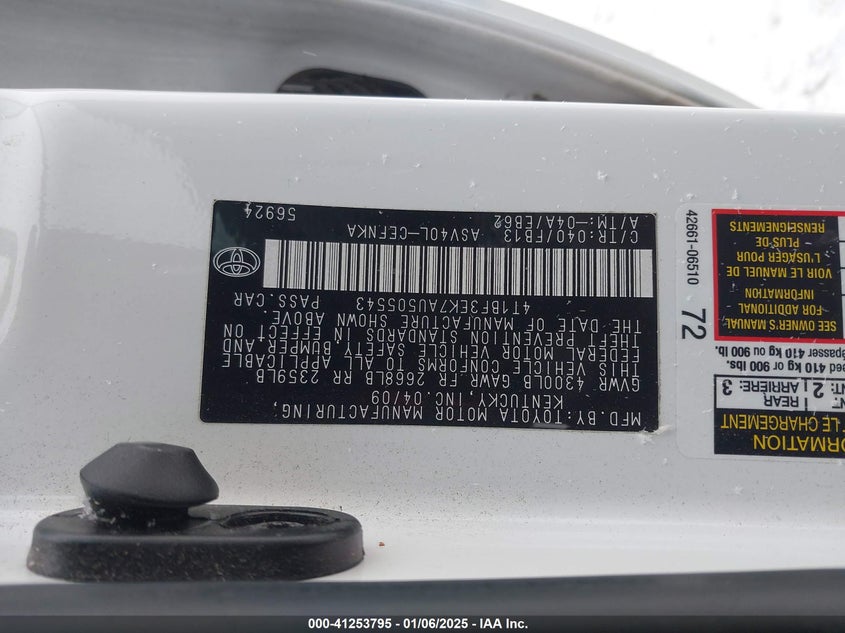 2010 TOYOTA CAMRY VIN: 4T1BF3EK7AU505543