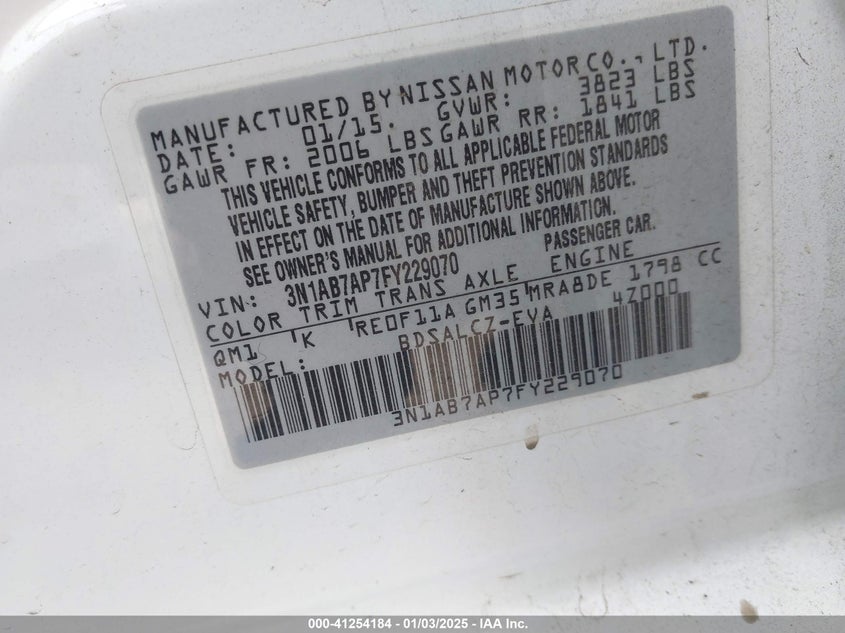 2015 NISSAN SENTRA VIN: 3N1AB7AP7FY229070