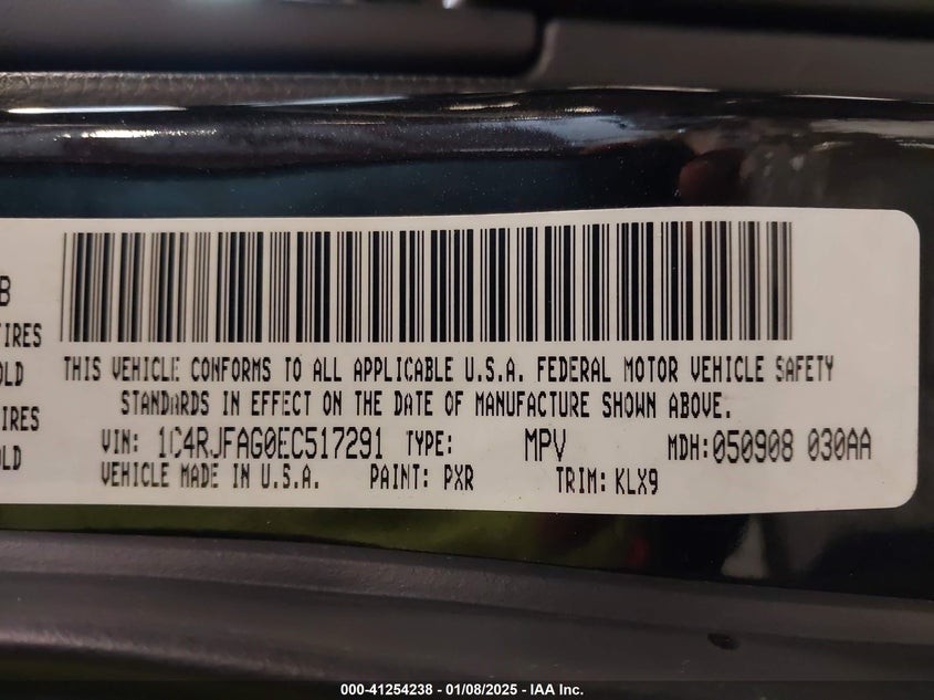 2014 JEEP GRAND CHEROKEE VIN: 1C4RJFAG0EC517291