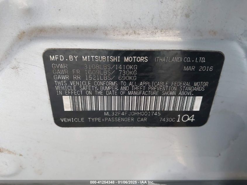 VIN ML32F4FJ0HH001745 2017 MITSUBISHI MIRAGE G4 no.9