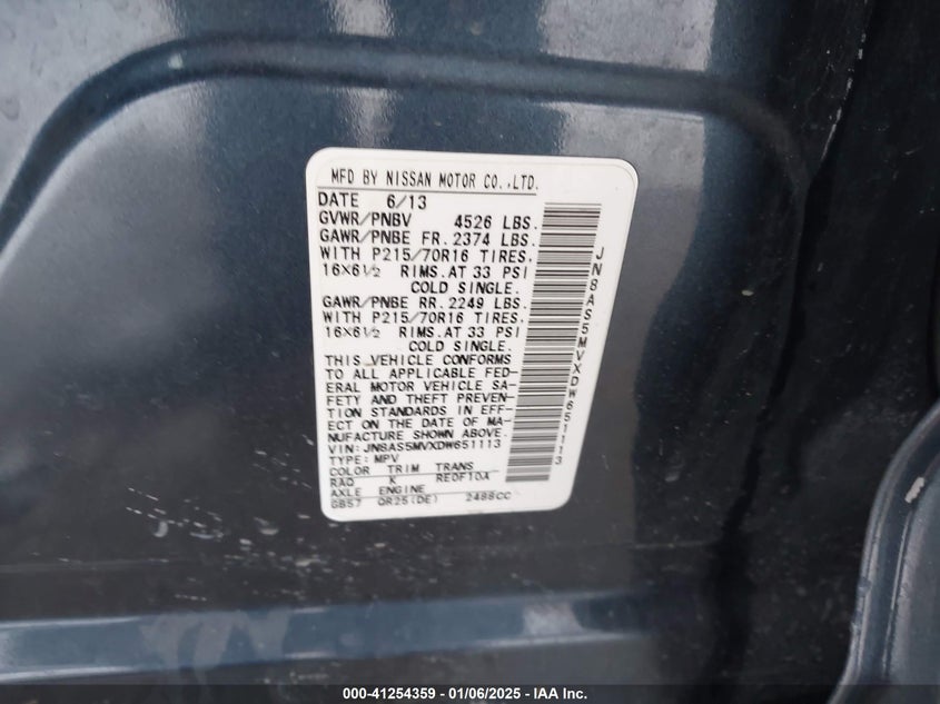 2013 NISSAN ROGUE VIN: JN8AS5MVXDW651113