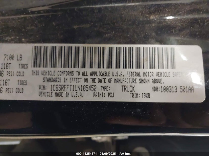 2020 RAM 1500 VIN: 1C6SRFFT1LN185452
