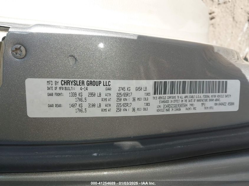 VIN 2C4RDGCG6ER365504 2014 DODGE GRAND CARAVAN no.9