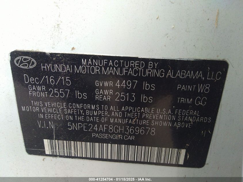 2016 HYUNDAI SONATA SE - 5NPE24AF8GH369678