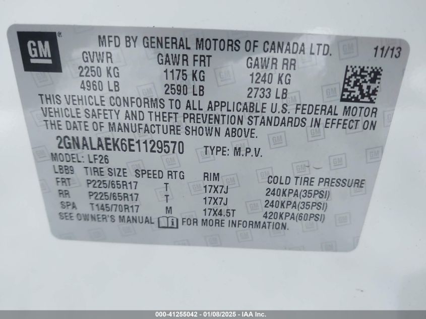 VIN 2GNALAEK6E1129570 2014 Chevrolet Equinox, LS no.9