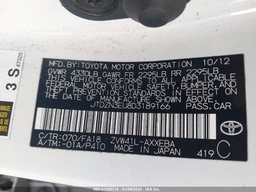 VIN JTDZN3EU8D3189166 2013 TOYOTA PRIUS V no.9