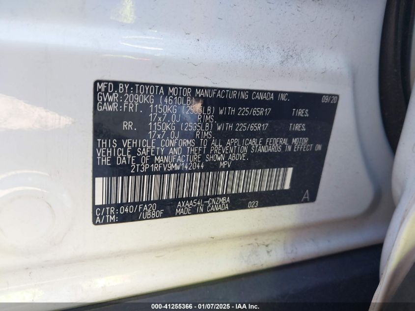 VIN 2T3P1RFV9MW142044 2021 TOYOTA RAV4 no.9