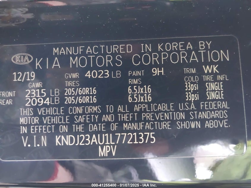2020 KIA SOUL VIN: KNDJ23AU1L7721375