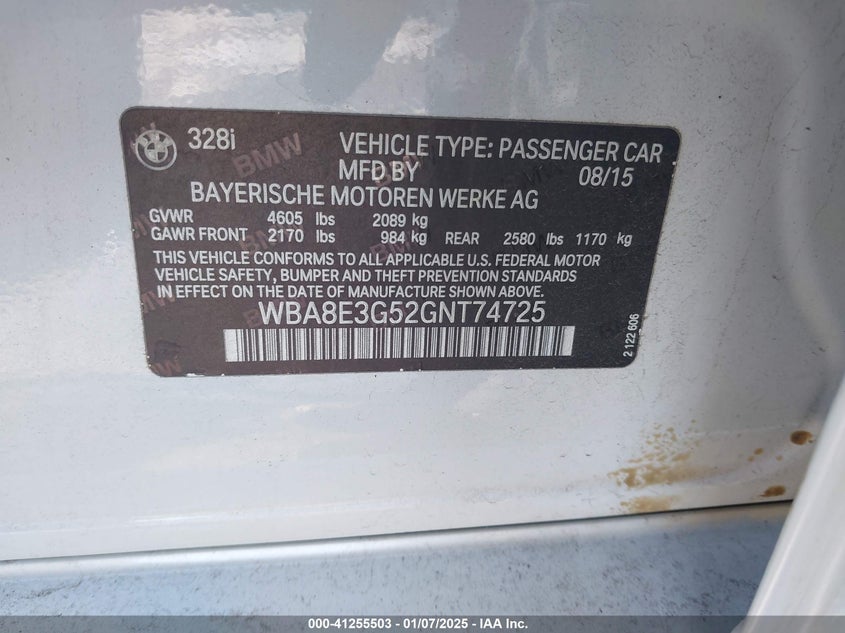 2016 BMW 328I XDRIVE - WBA8E3G52GNT74725