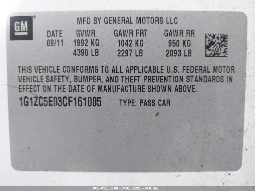 2012 CHEVROLET MALIBU VIN: 1G1ZC5E03CF161005