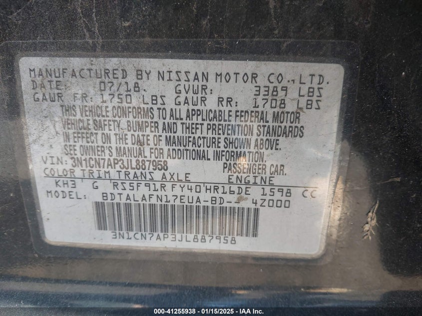 2018 NISSAN VERSA 1.6 S - 3N1CN7AP3JL887958