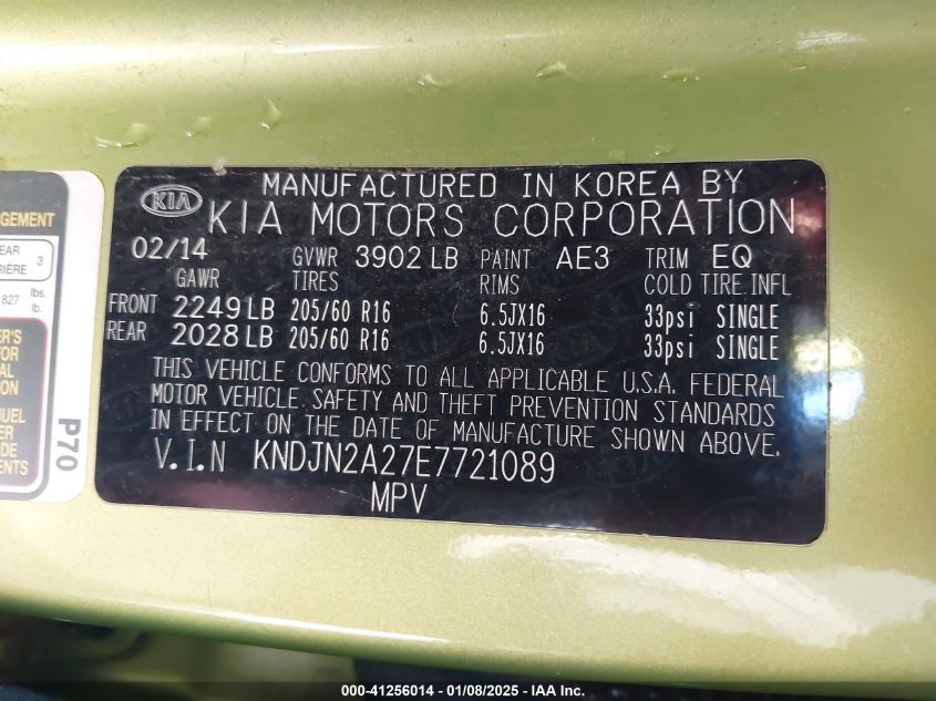 VIN KNDJN2A27E7721089 2014 KIA Soul no.9