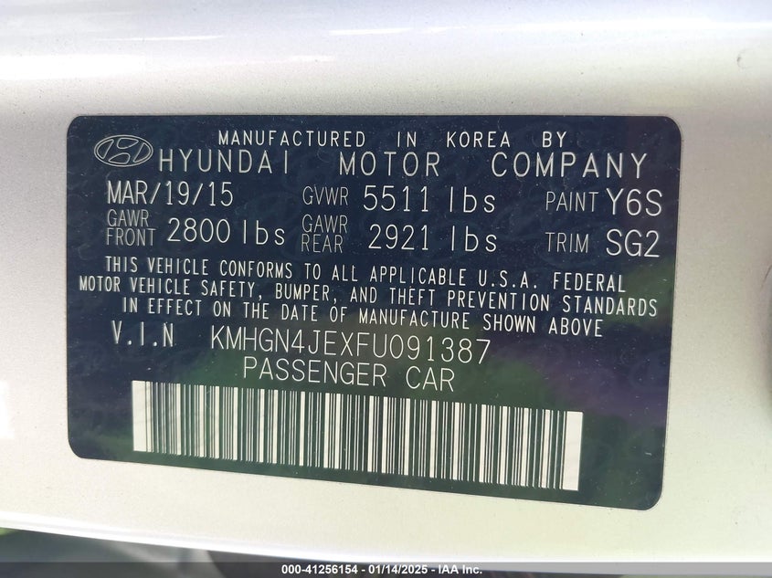 2015 HYUNDAI GENESIS 3.8 - KMHGN4JEXFU091387