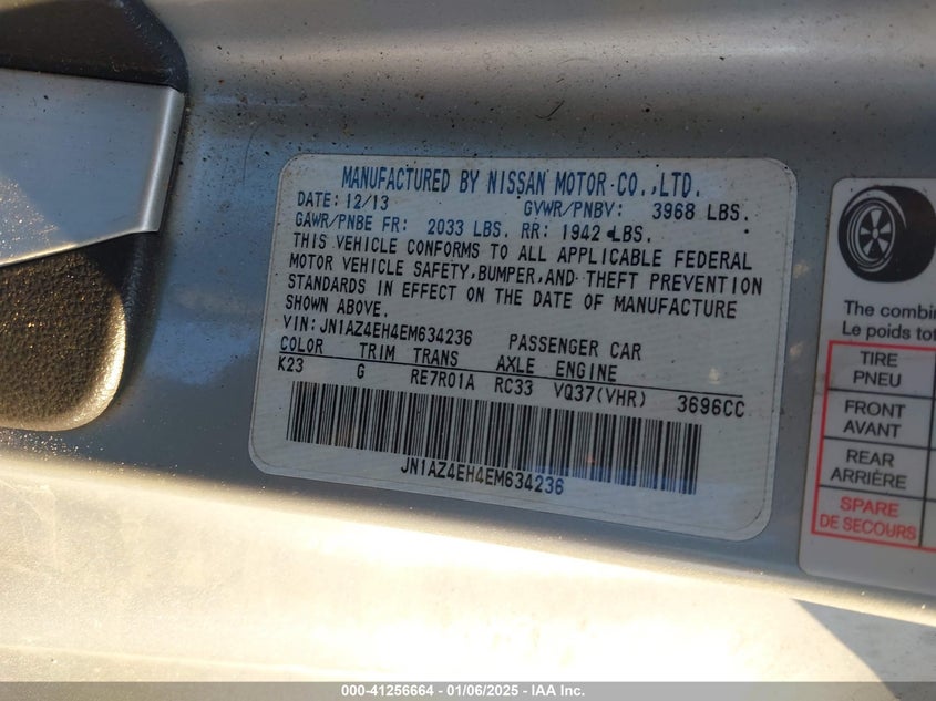 2014 NISSAN 370Z VIN: JN1AZ4EH4EM634236