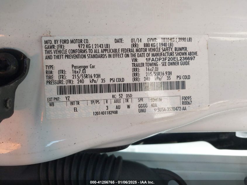 VIN 1FADP3F20EL236697 2014 FORD FOCUS no.9