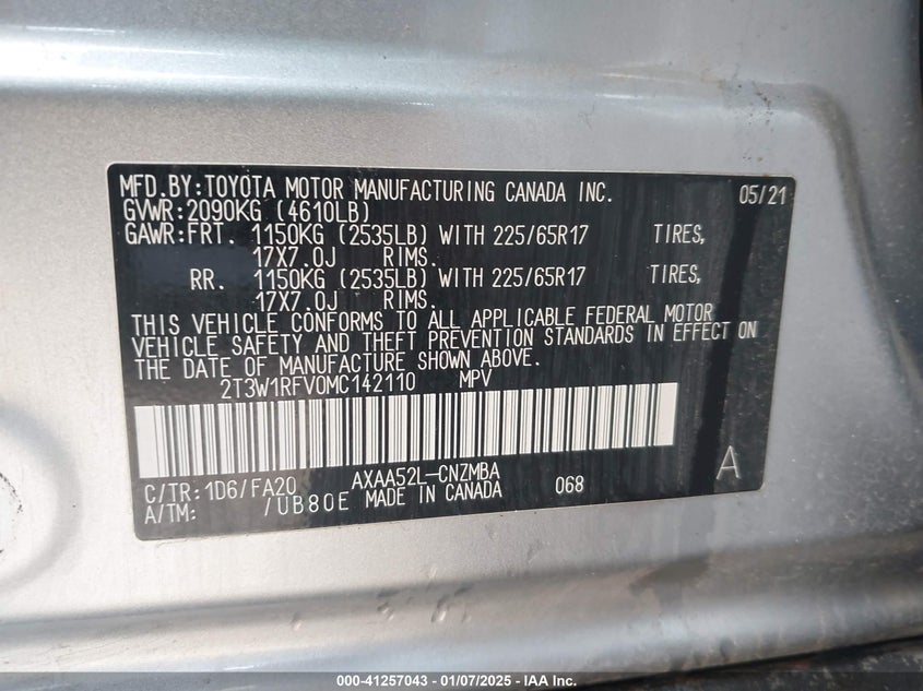 2021 TOYOTA RAV4 XLE - 2T3W1RFV0MC142110