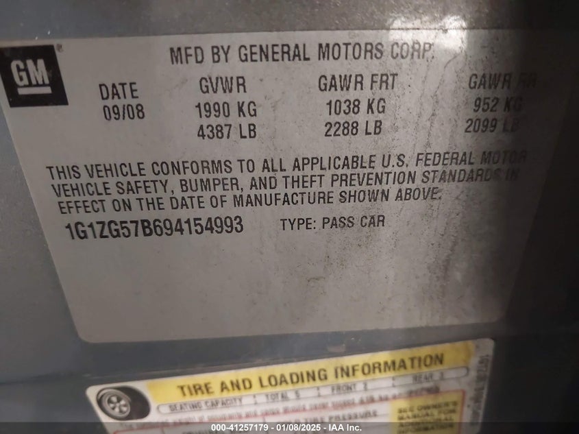 2009 CHEVROLET MALIBU VIN: 1G1ZG57B694154993