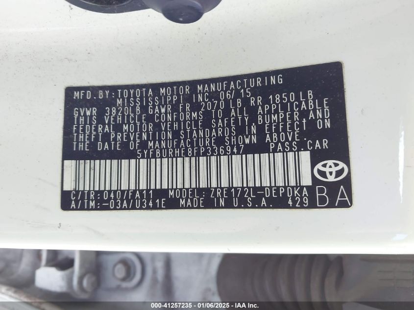 VIN 5YFBURHE8FP336947 2015 TOYOTA COROLLA no.9