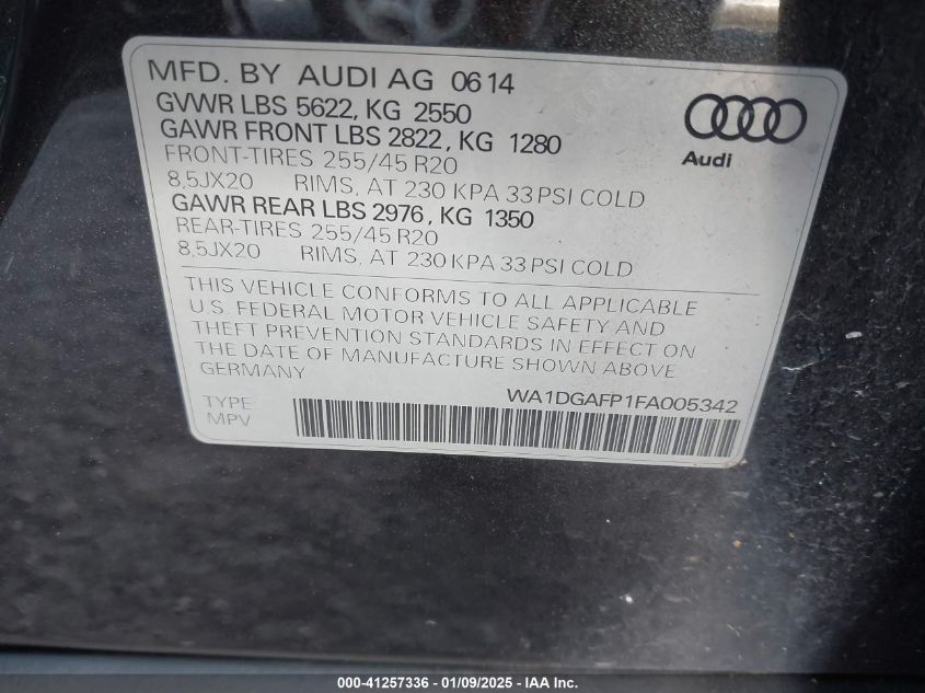 VIN WA1DGAFP1FA005342 2015 Audi Q5, 3.0T Premium Plus no.9