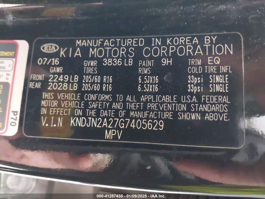 VIN KNDJN2A27G7405629 2016 KIA Soul no.9