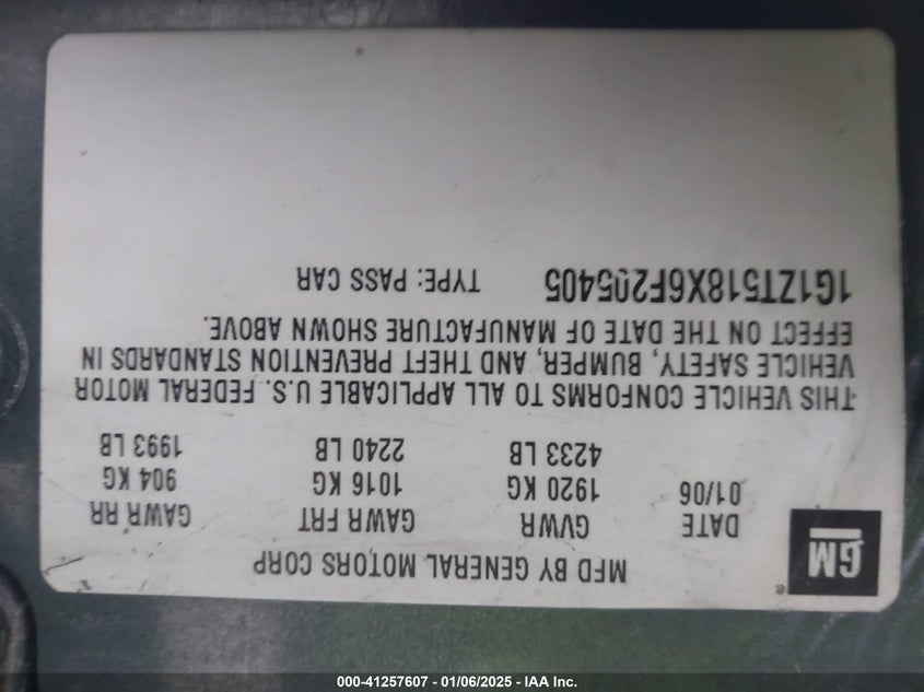 2006 CHEVROLET MALIBU VIN: 1G1ZT518X6F205405