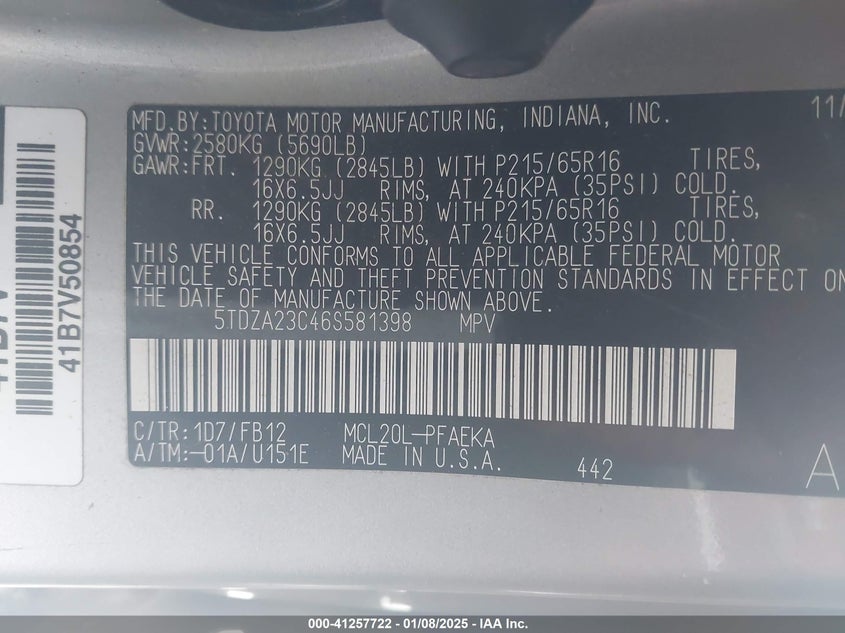 2006 TOYOTA SIENNA VIN: 5TDZA23C46S581398