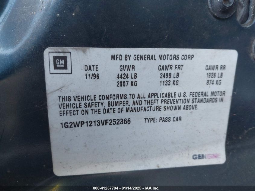 1997 Pontiac Grand Prix Gt VIN: 1G2WP1213VF344190 Lot: 41257794