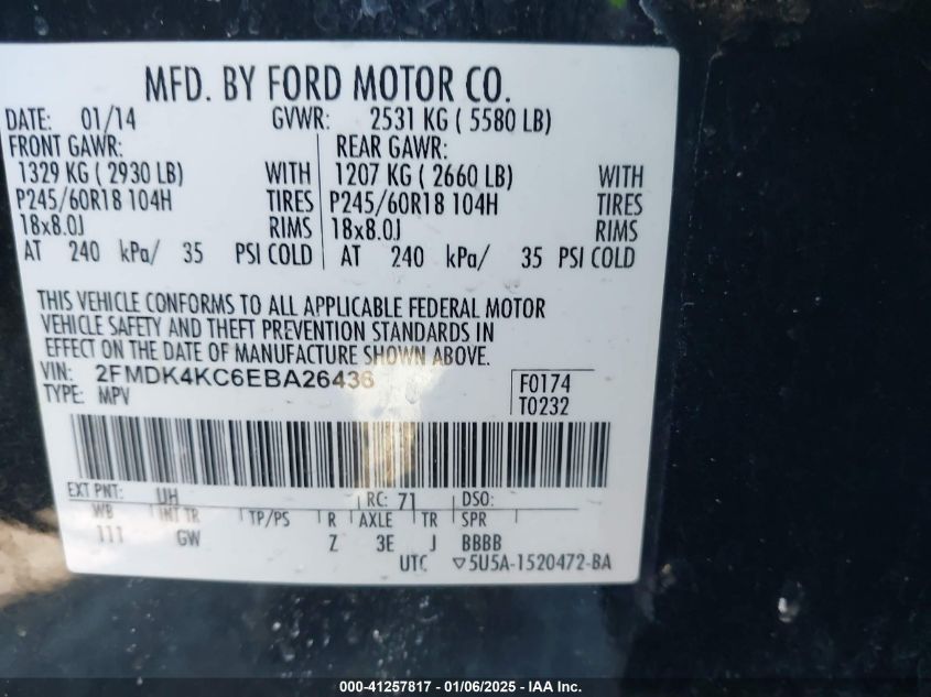 VIN 2FMDK4KC6EBA26436 2014 FORD EDGE no.9