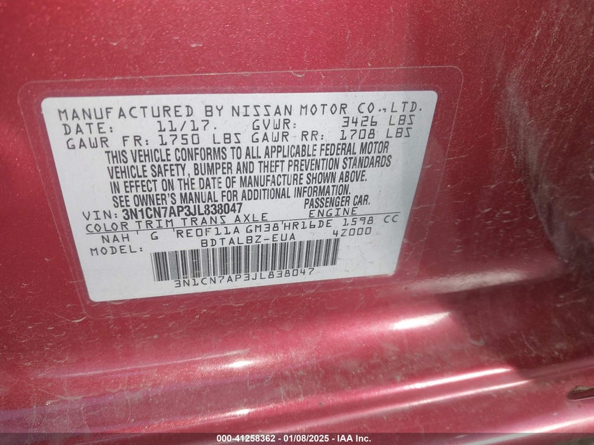 2018 NISSAN VERSA 1.6 SV - 3N1CN7AP3JL838047