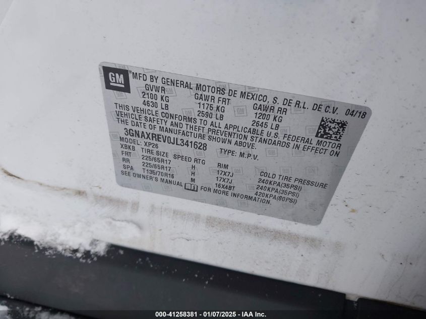 2018 Chevrolet Equinox Ls VIN: 3GNAXREV0JL341628 Lot: 41258381