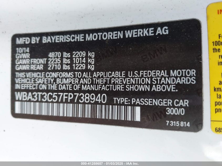 VIN WBA3T3C57FP738940 2015 BMW 435I no.9