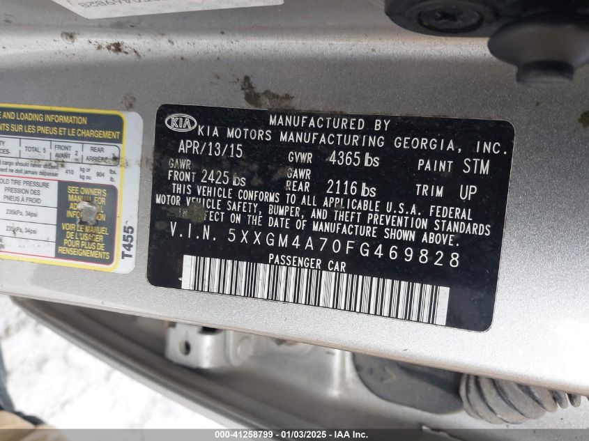 VIN 5XXGM4A70FG469828 2015 KIA OPTIMA no.9