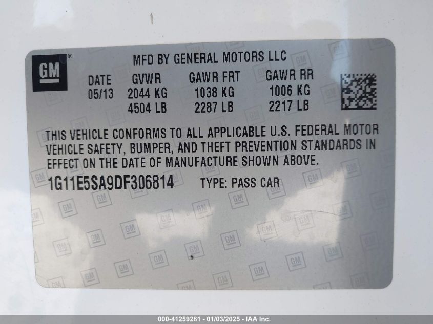 VIN 1G11E5SA9DF306814 2013 CHEVROLET MALIBU no.9