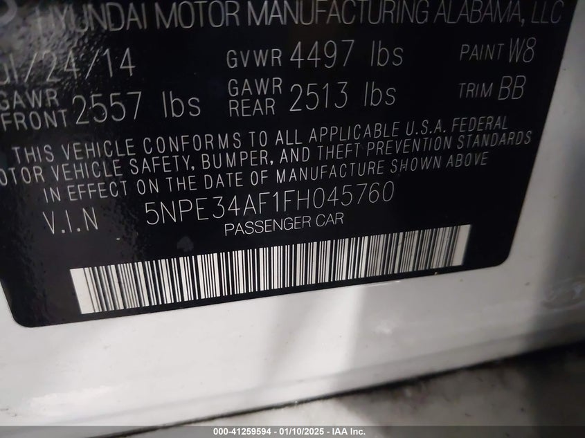 2015 HYUNDAI SONATA VIN: 5NPE34AF1FH045760
