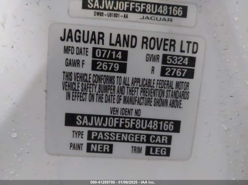 2015 JAGUAR XF 3.0 PORTFOLIO/3.0 SPORT - SAJWJ0FF5F8U48166