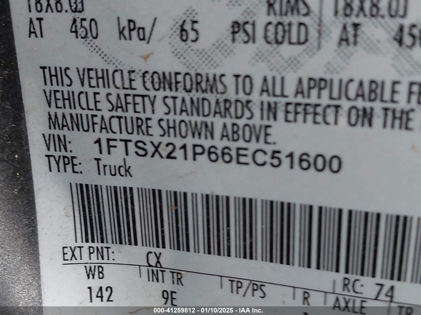 2006 FORD F250 VIN: 1FTSX21P66EC51600