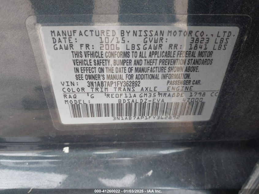 VIN 3N1AB7AP1FY362892 2015 NISSAN SENTRA no.9