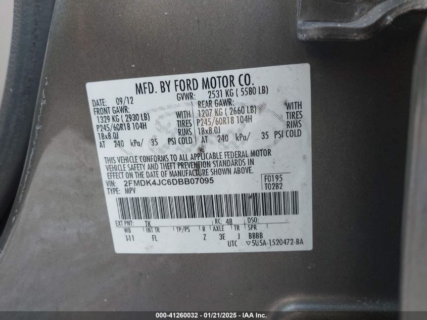 VIN 2FMDK4JC6DBB07095 2013 FORD EDGE no.9