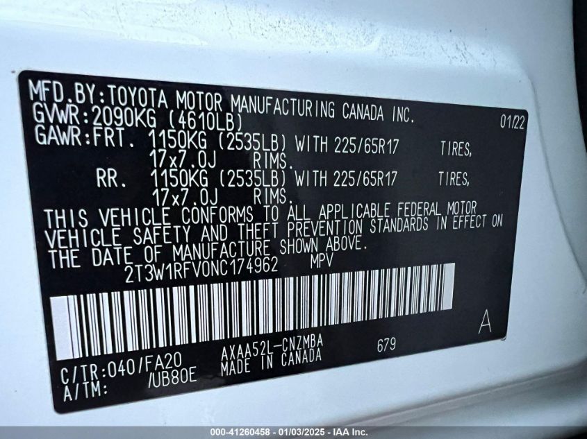 VIN 2T3W1RFV0NC174962 2022 TOYOTA RAV4 no.9