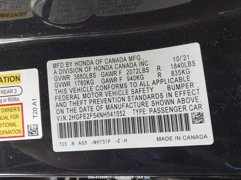 2022 HONDA CIVIC SPORT - 2HGFE2F54NH541552