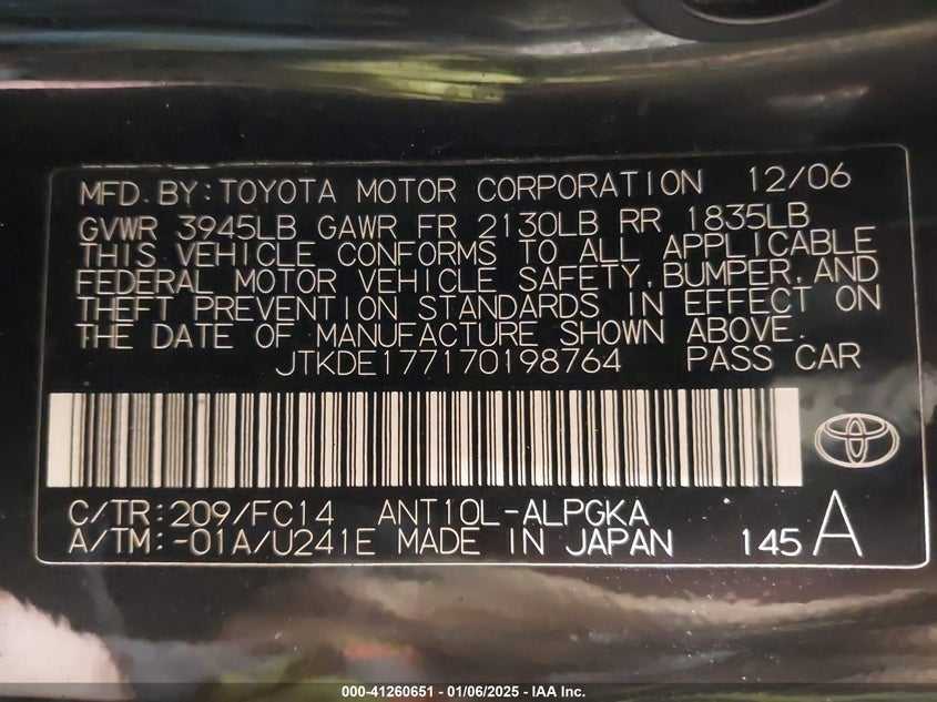 2007 SCION TC VIN: JTKDE177170198764