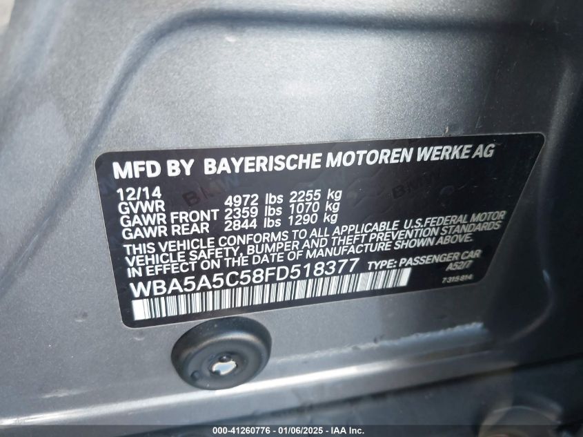 VIN WBA5A5C58FD518377 2015 BMW 5 Series, 528I no.9