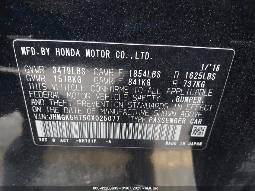 2016 HONDA FIT EX - JHMGK5H75GX025077