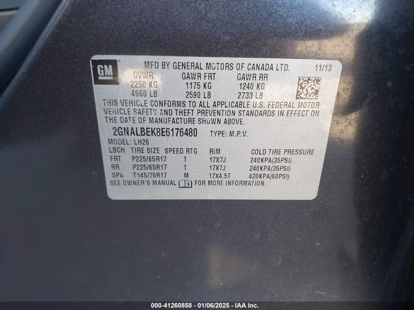 VIN 2GNALBEK8E6176480 2014 CHEVROLET EQUINOX no.9