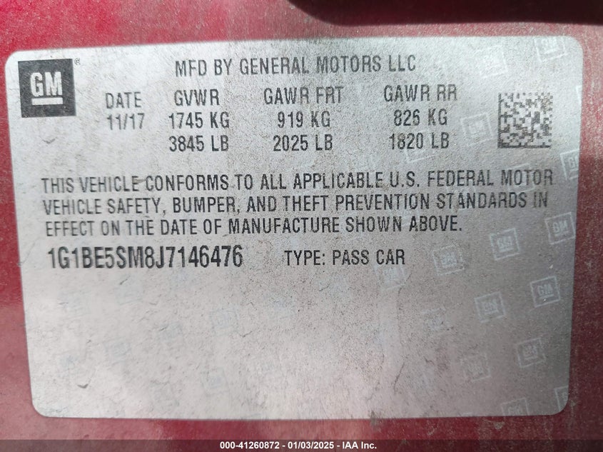 2018 CHEVROLET CRUZE LT AUTO - 1G1BE5SM8J7146476