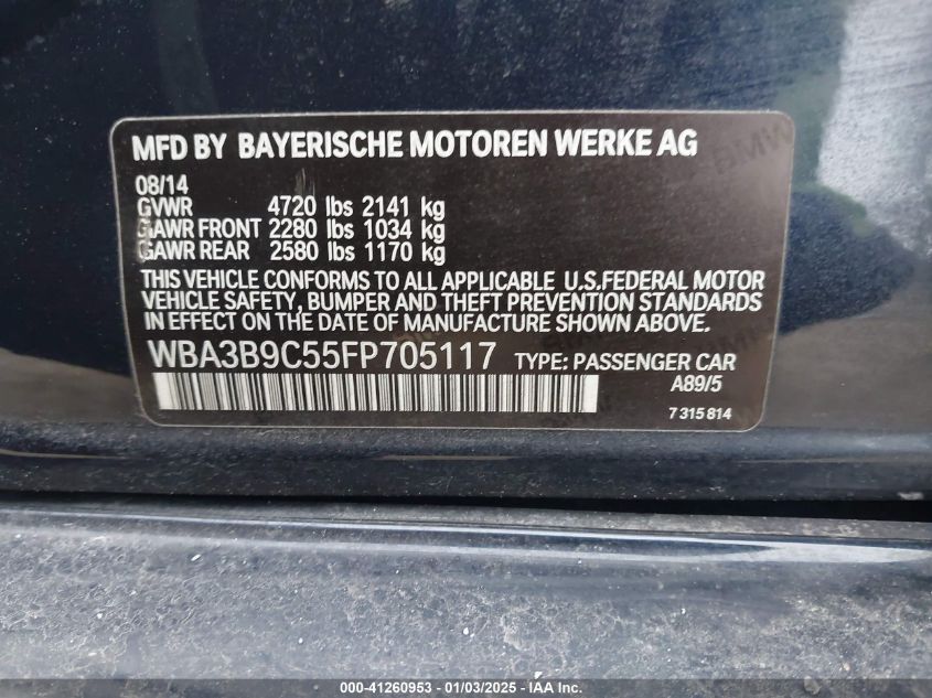 VIN WBA3B9C55FP705117 2015 BMW 335I no.9