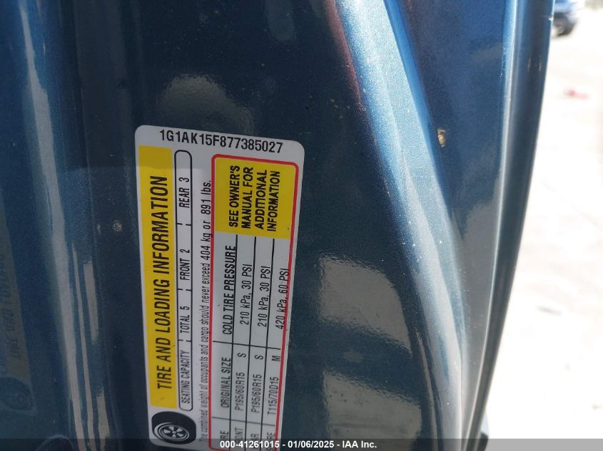 2007 Chevrolet Cobalt Ls VIN: 1G1AK15F877385027 Lot: 41261015