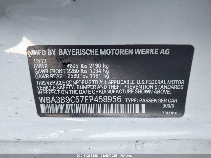 VIN WBA3B9C57EP458956 2014 BMW 3 Series, 335I Xdrive no.9