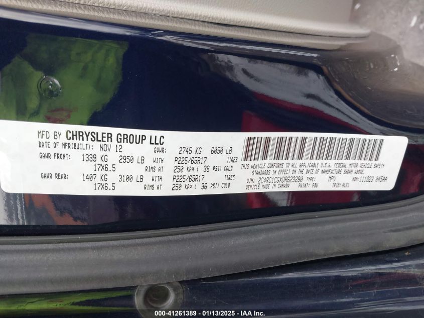 2013 Chrysler Town & Country Touring-L VIN: 2C4RC1CGXDR623280 Lot: 41261389