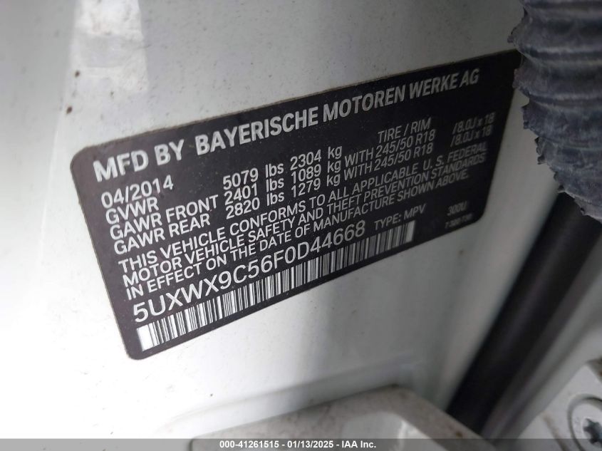 VIN 5UXWX9C56F0D44668 2015 BMW X3, Xdrive28I no.9